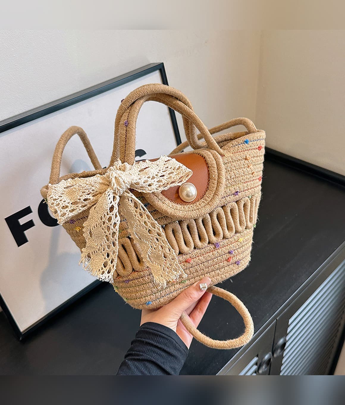 Straw Confetti Bucket Bag